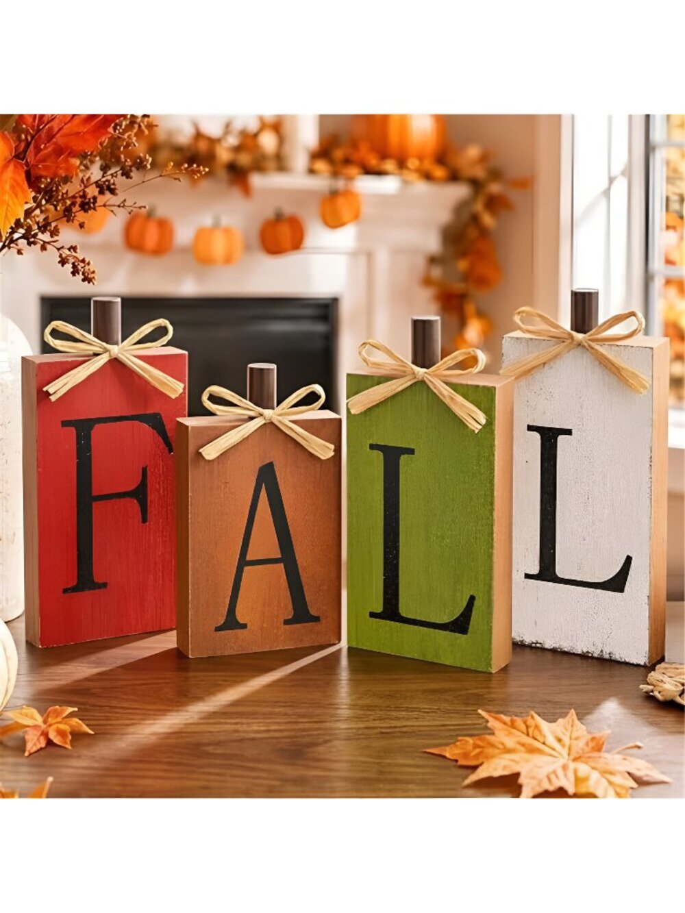 Fall Decorations for Home, Fall Decor - 4Pcs Vintage Wooden Autumn